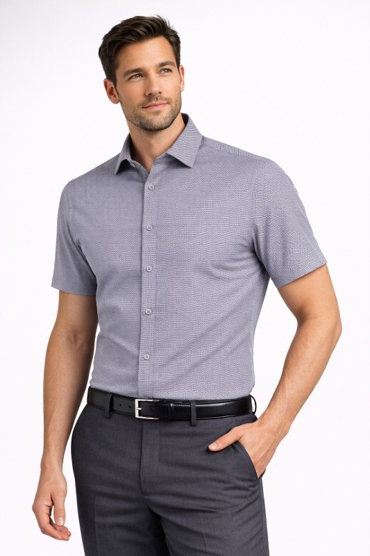      Newsmen elasztikus r.u slim ing - Szürke aprómintás Rövidujjú ing